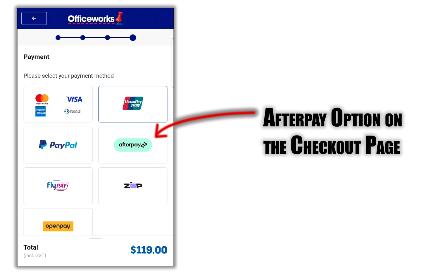 Afterpay Option on the Checkout Page