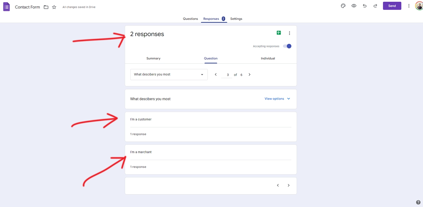 Responses by Question Type in Google Forms