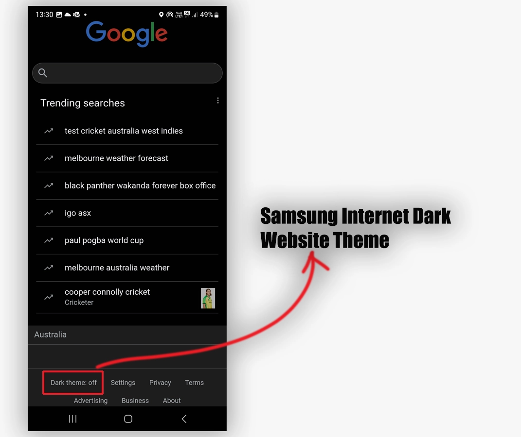 Samsung Internet Dark Website Theme