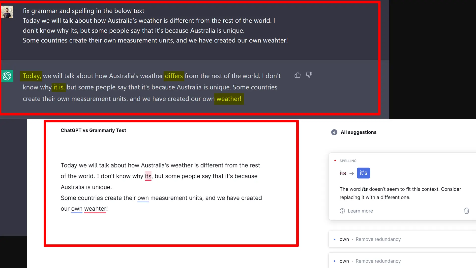 ChatGPT and Grammarly Fixing Grammar
