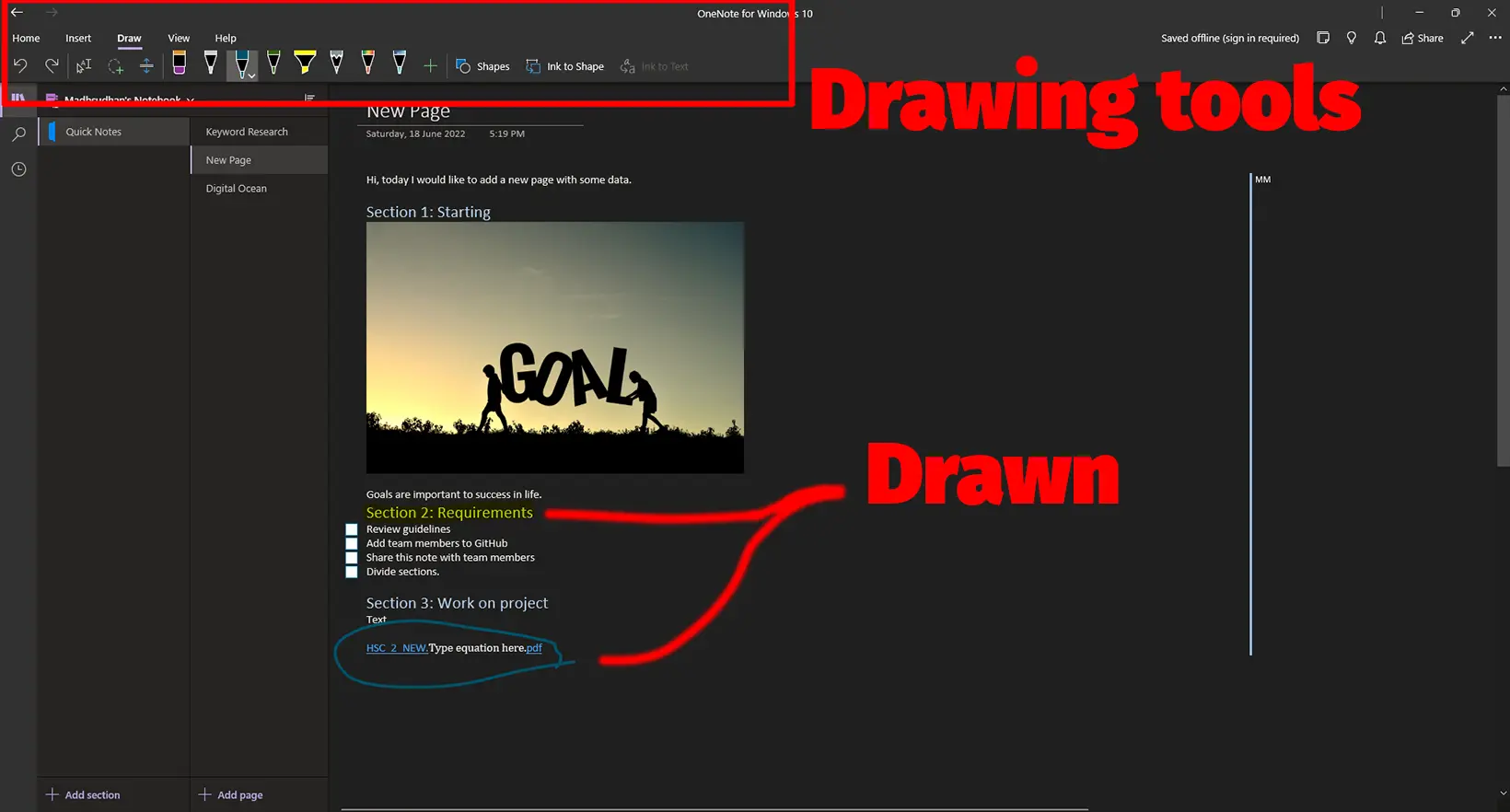 Drawing Tools in OneNote