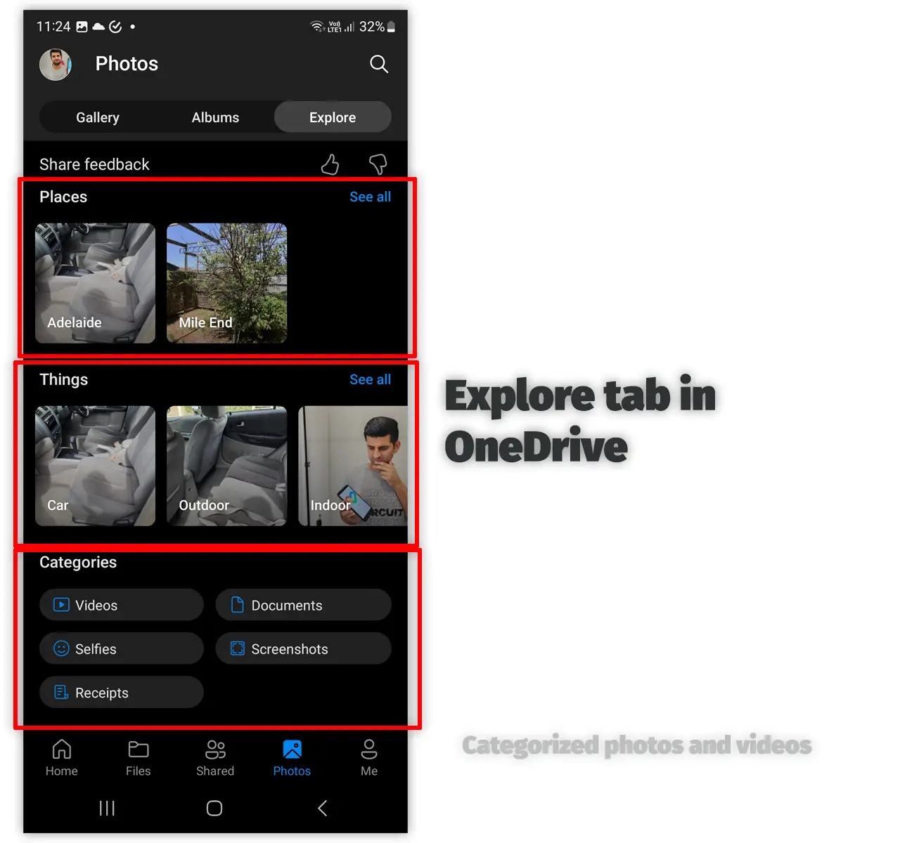 Explore tab in OneDrive