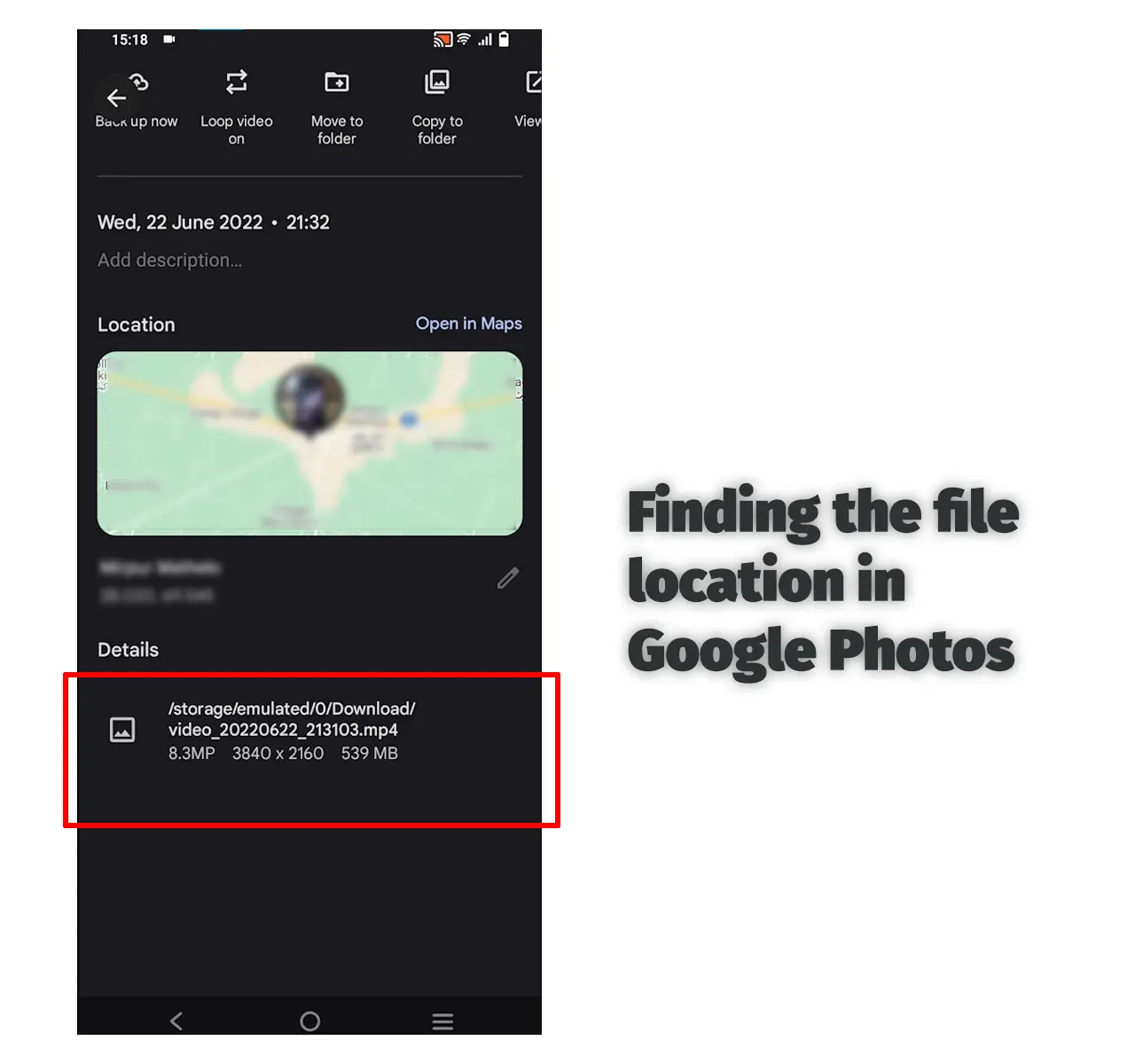 Finding a file location in Google Photos