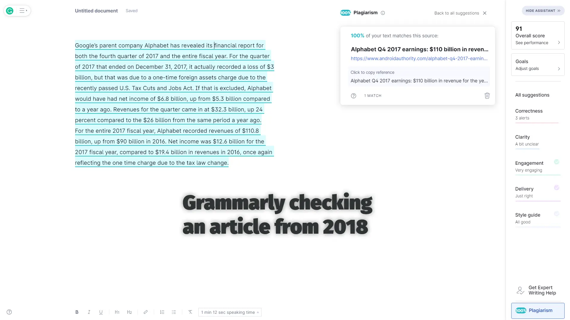 Grammarly Plagiarism Checker Checking a Five Year Old Article