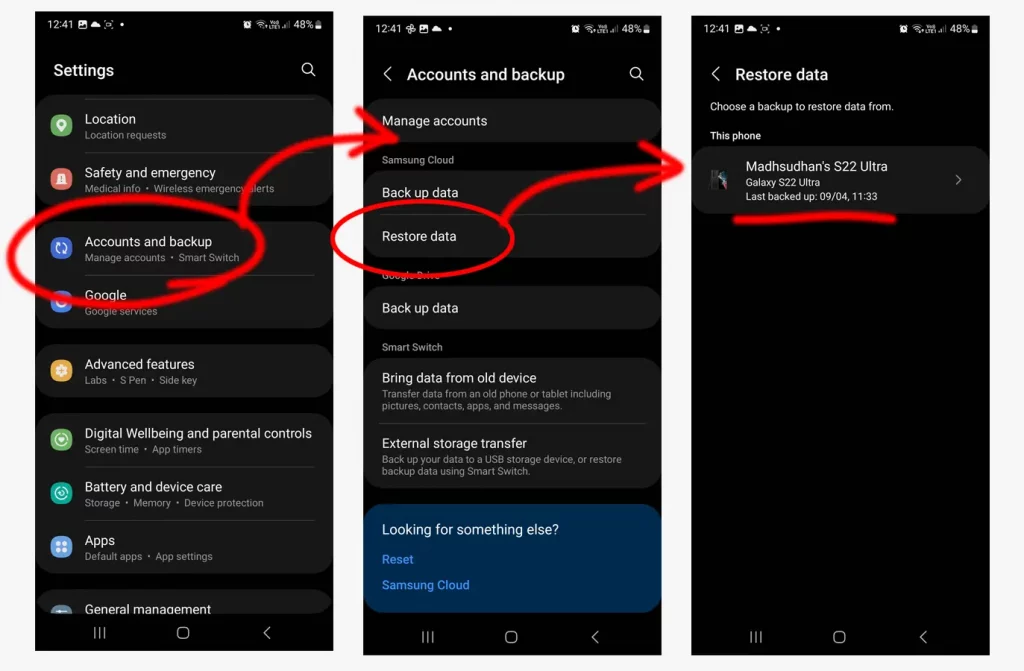 Restoring Backed Up Data from Samsung Cloud