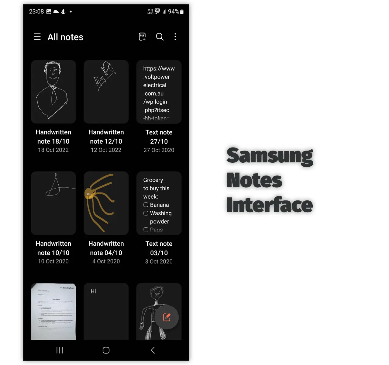 Samsung Notes Interface