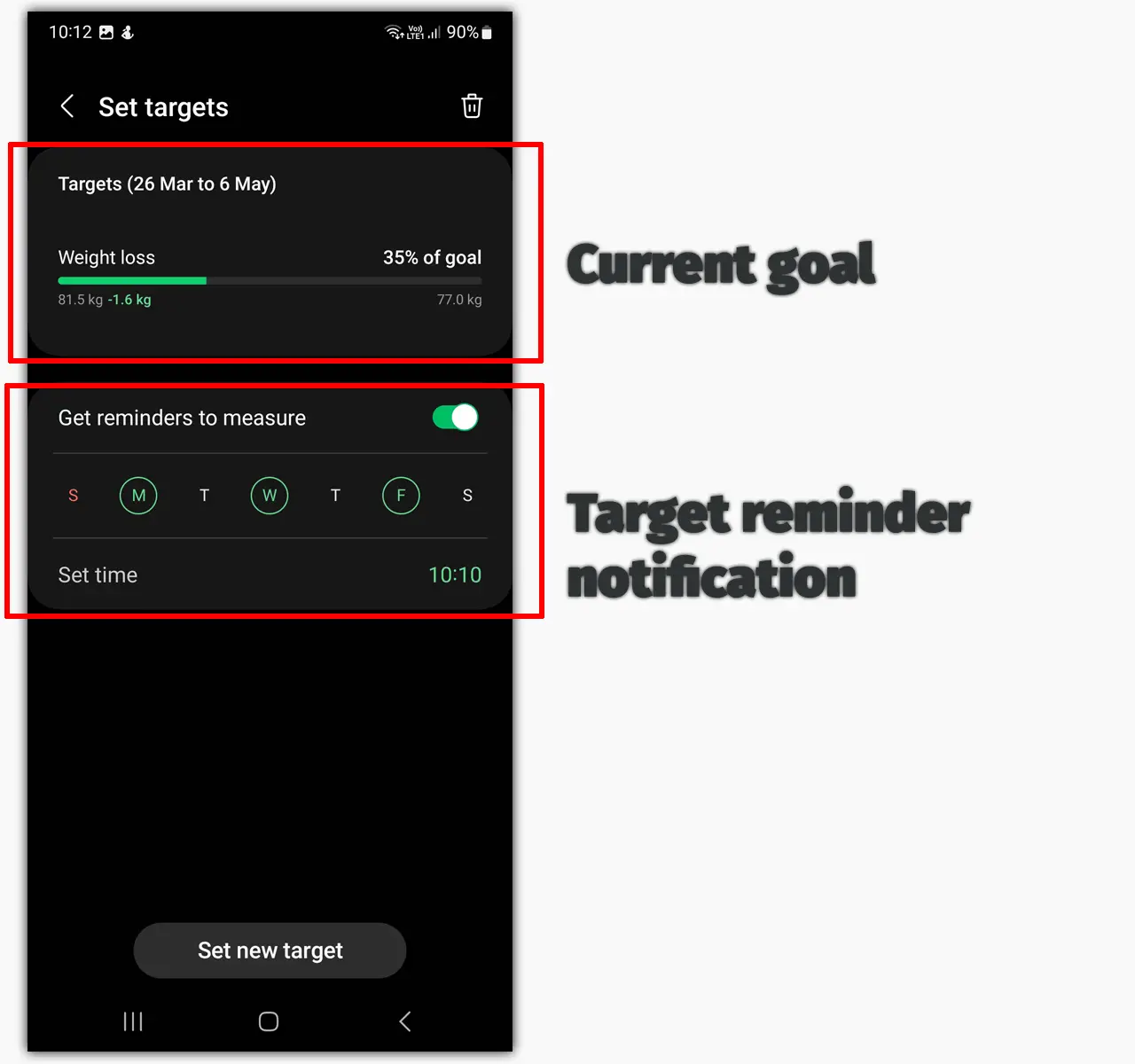 Setting Targets in Samsung Health