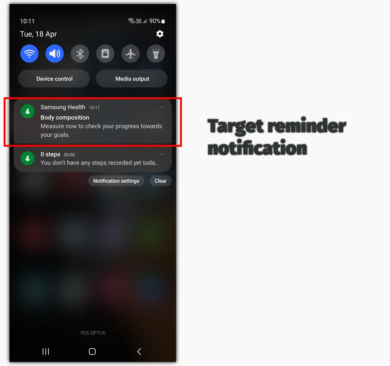Target Reminder Notification in Samsung Health