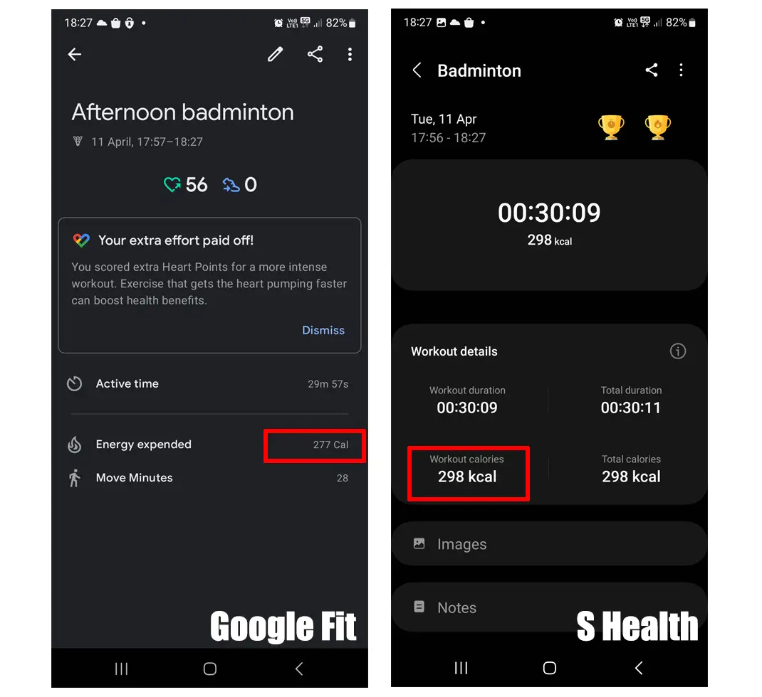Workout Data Difference in Google Fit and Samsung Health