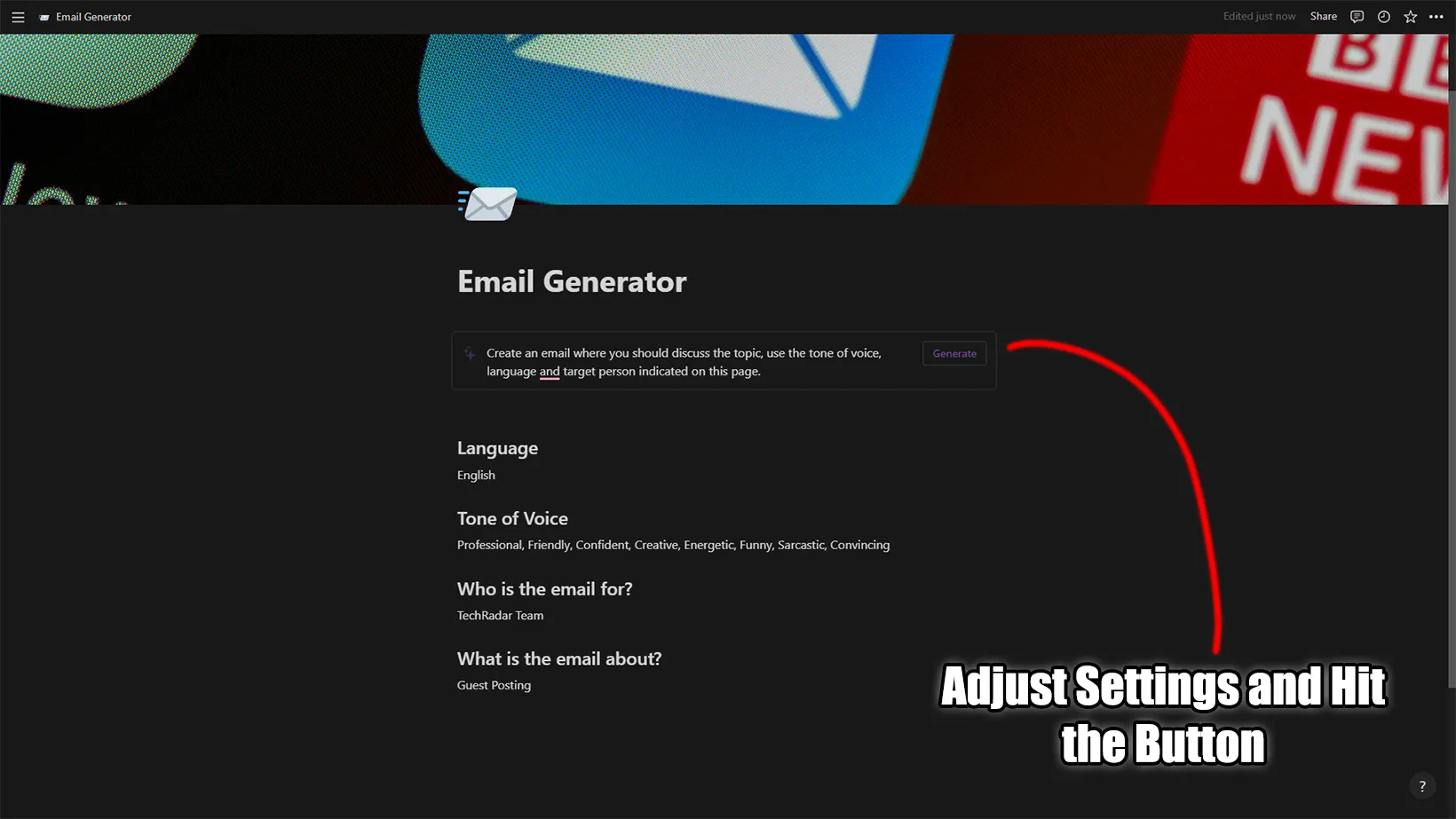 Email Generator AI Template for Notion