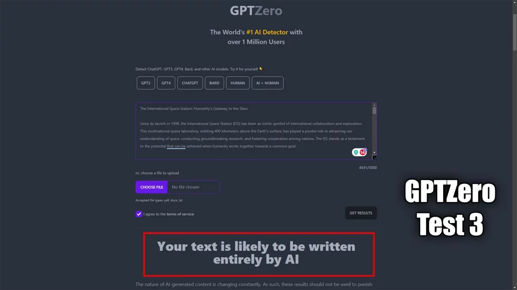 GPTZero ChatGPT Detection Test 3