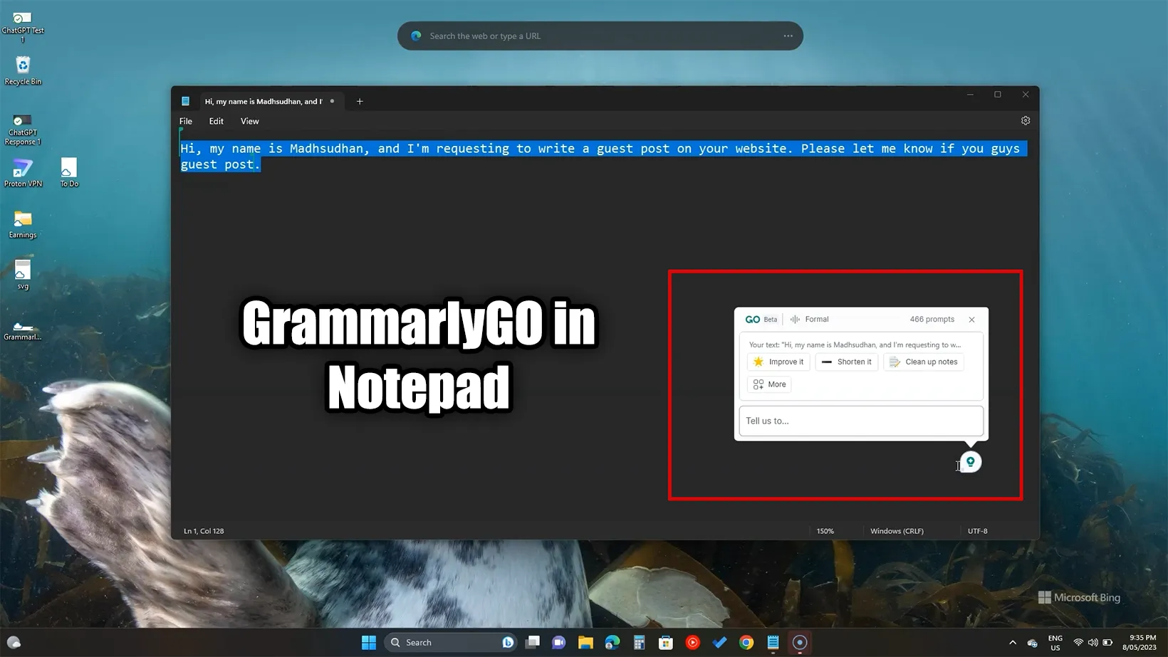 GrammarlyGO in Notepad