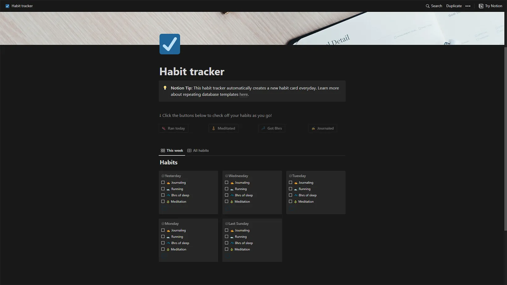 Habit tracker by Notion Template