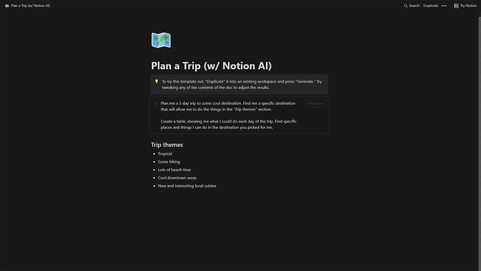 Plan a Trip Notion