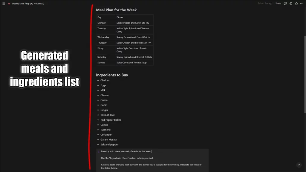Weekly Meal Prep With Notion AI