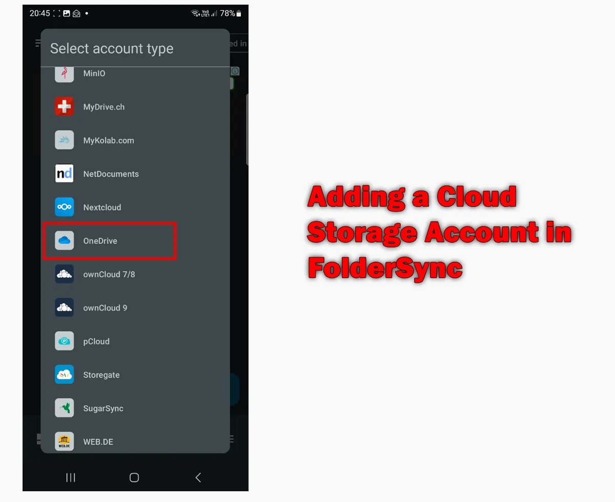 Adding a Cloud Storage Account in FolderSync