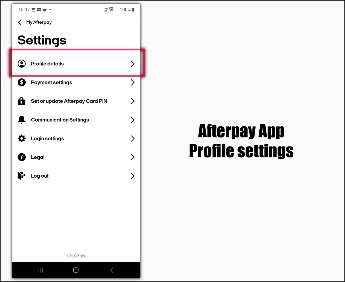 Afterpay App Profile Details