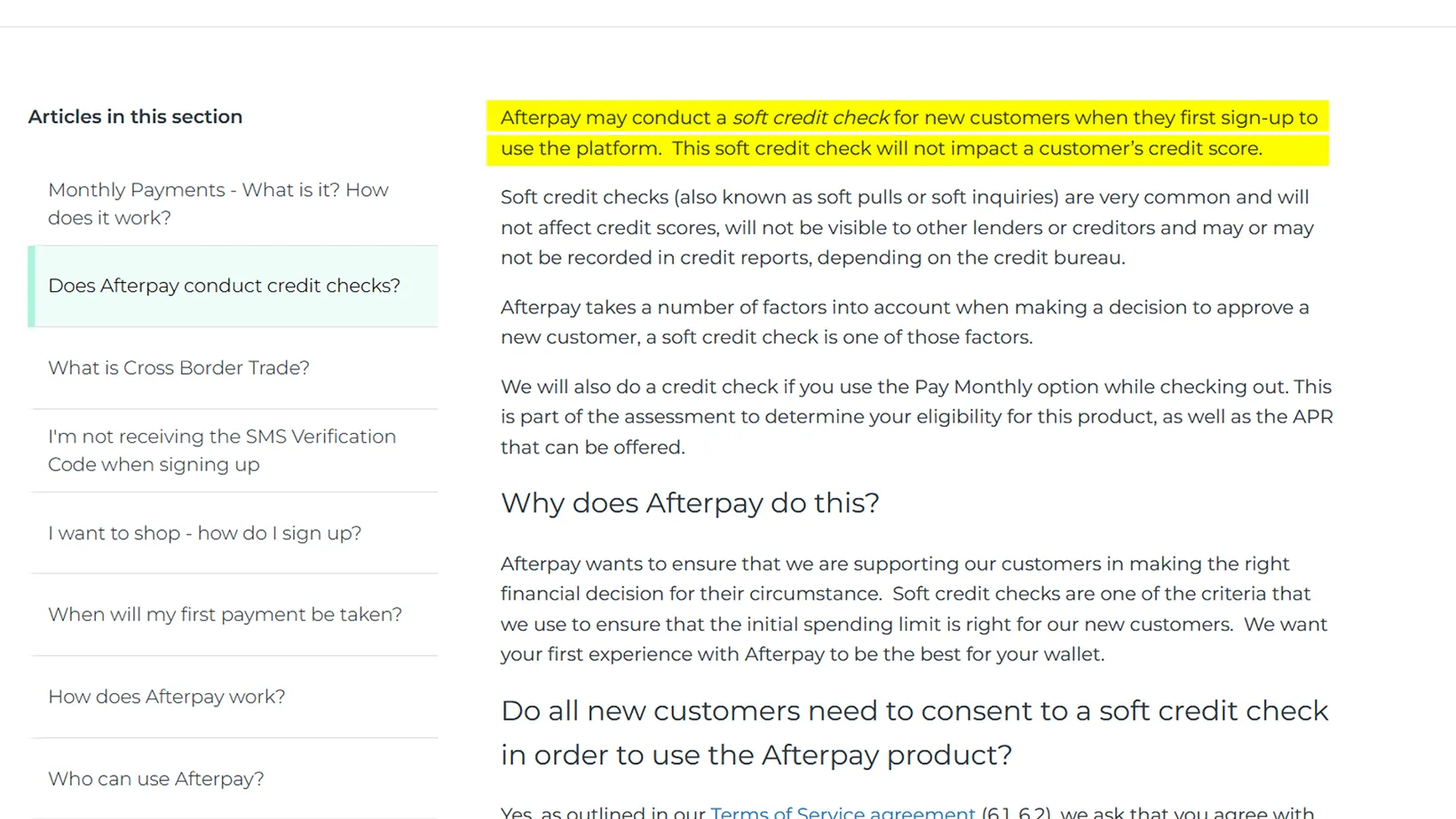 Afterpay on Credit Checks