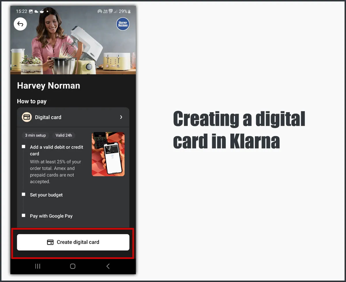 Creating a digital card in Klarna