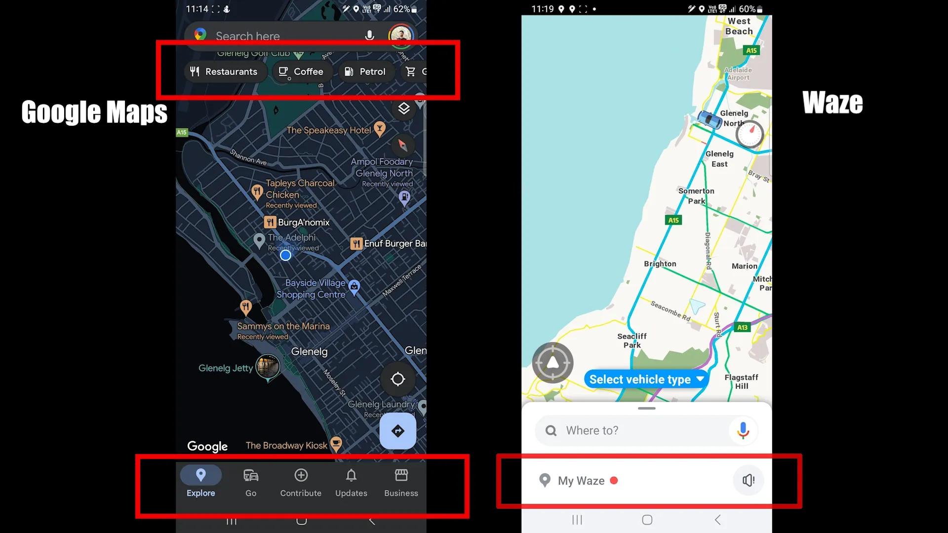 Google Maps and Waze Interface