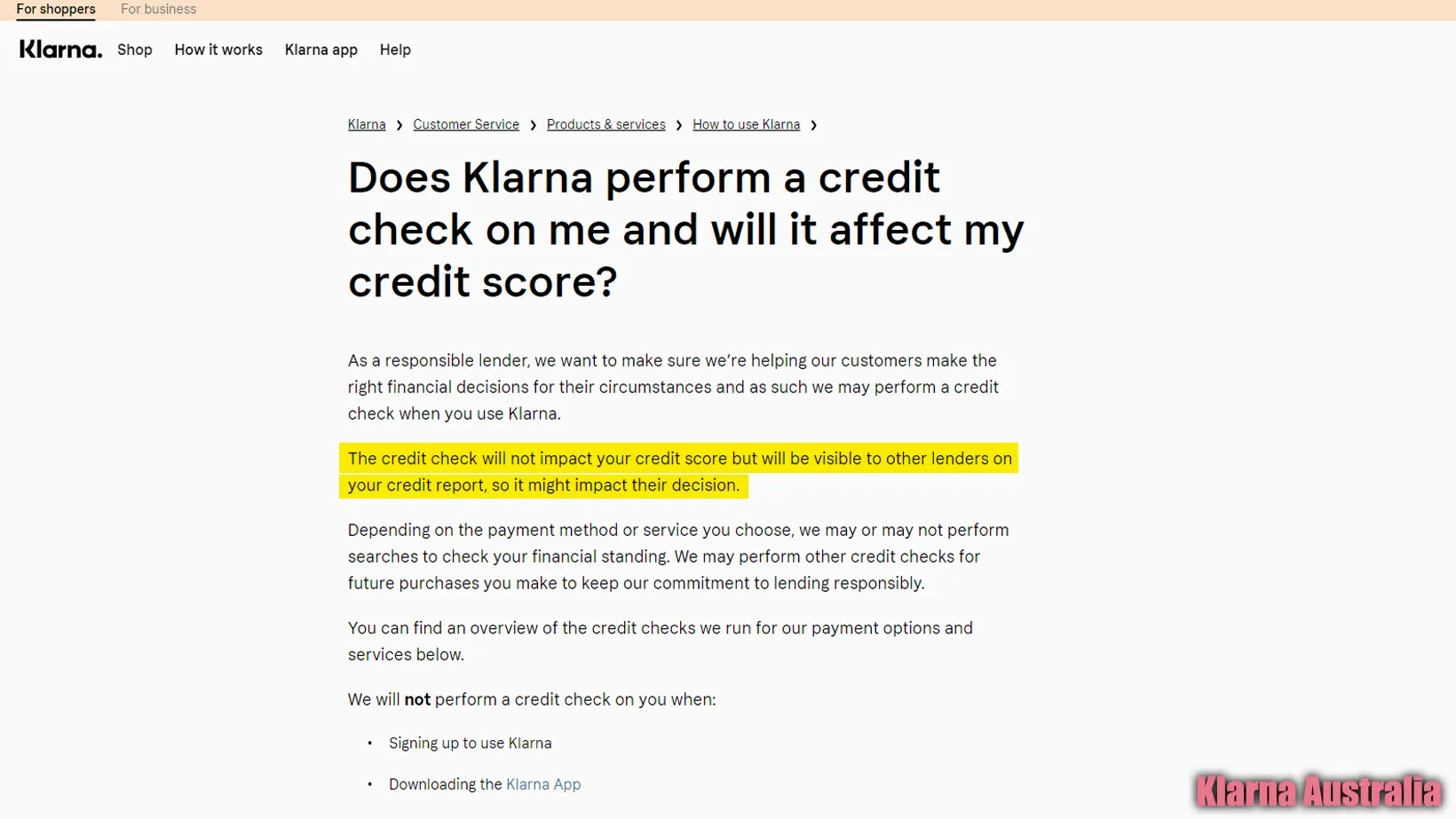 Klarna Australia on Credit Score