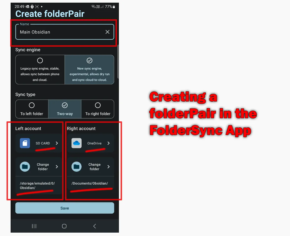 Pairing Folders in the FolderSync App