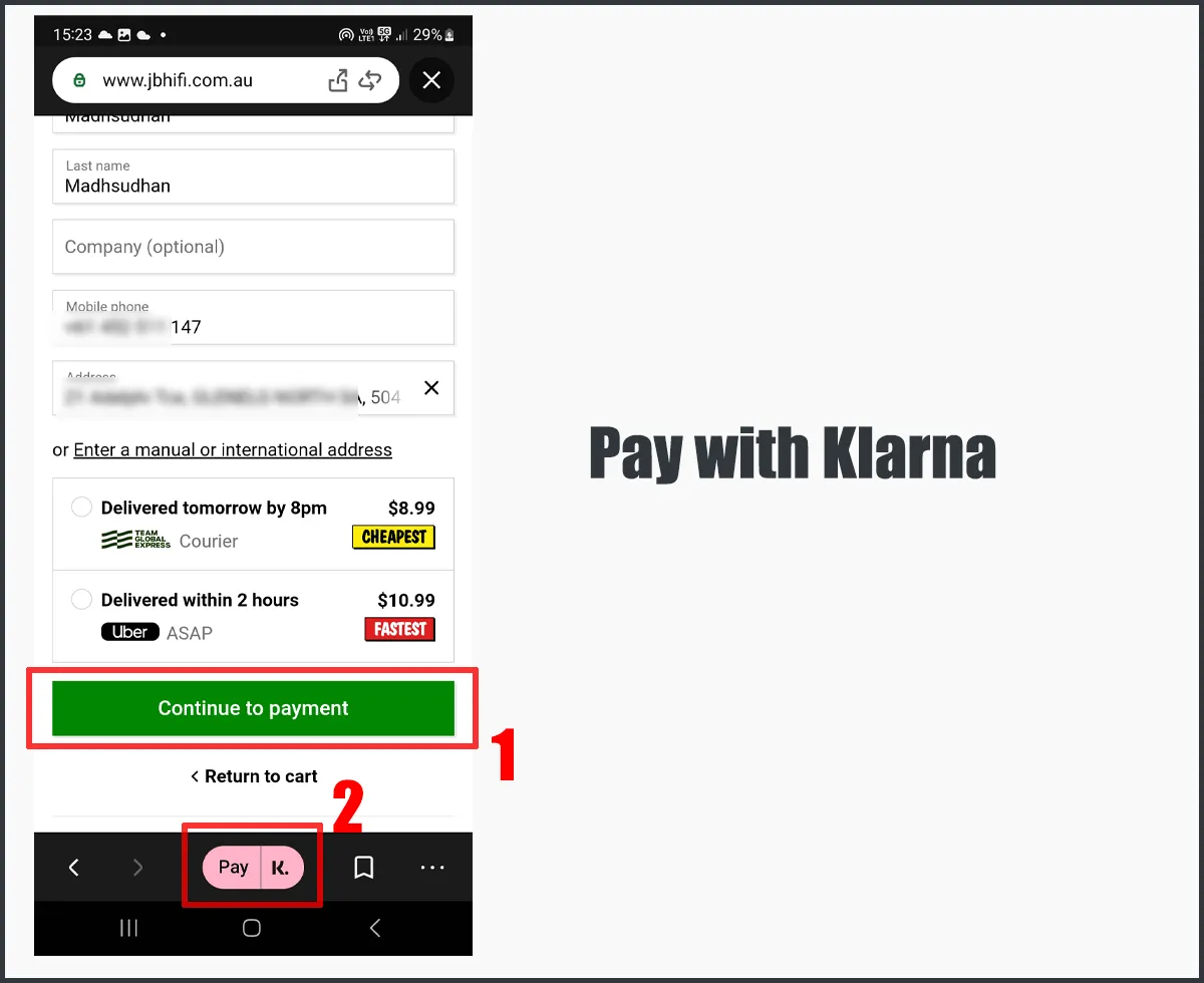 Pay with Klarna Button