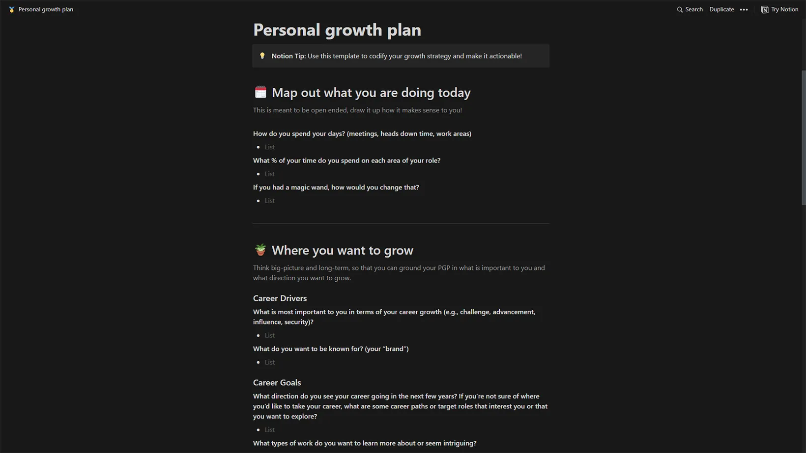 Personal Growth Plan Notion Template