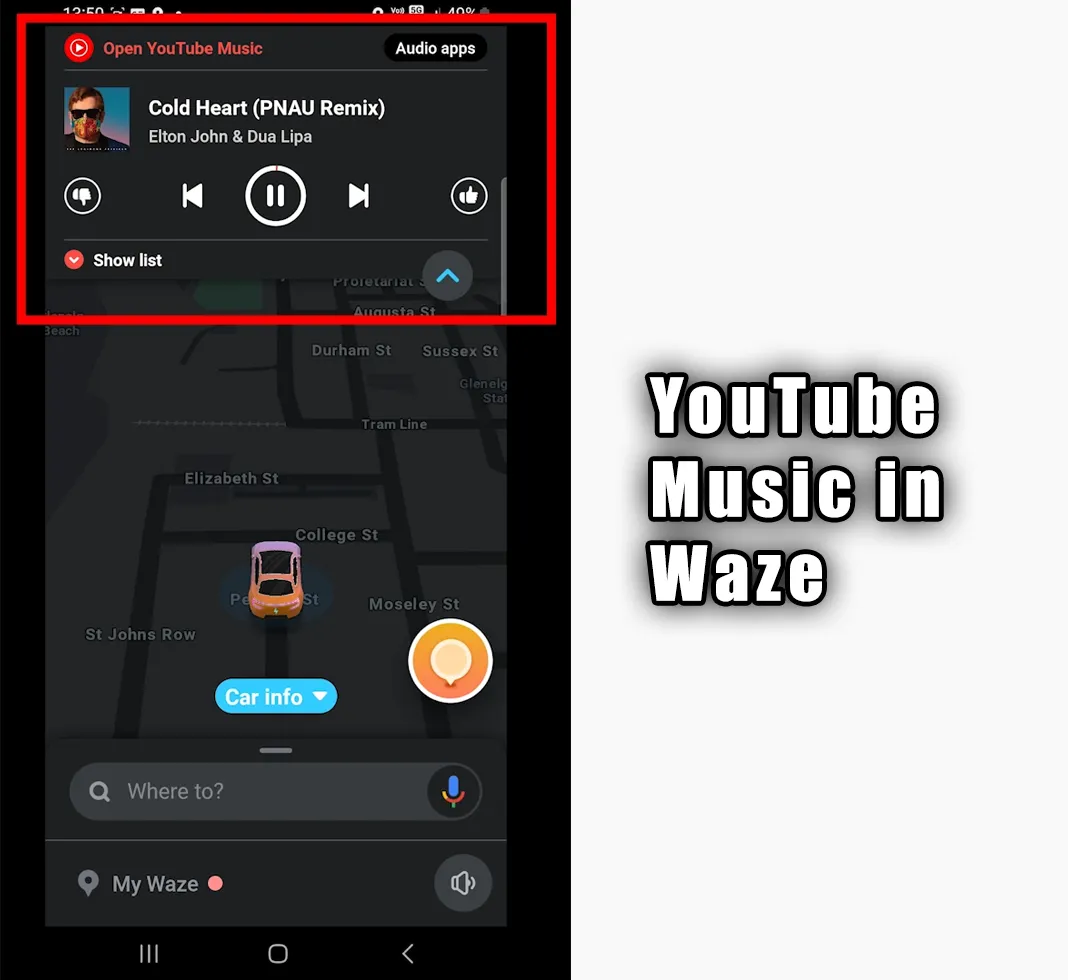 YouTube Music in Waze