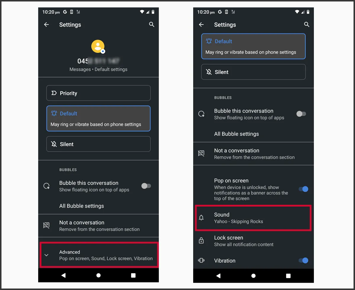 Advanced Message Notification Options on Android