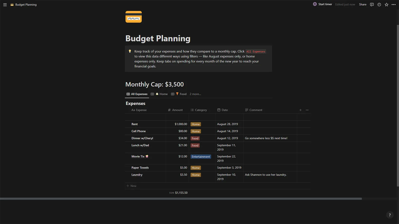 Budget Planning Notion Template