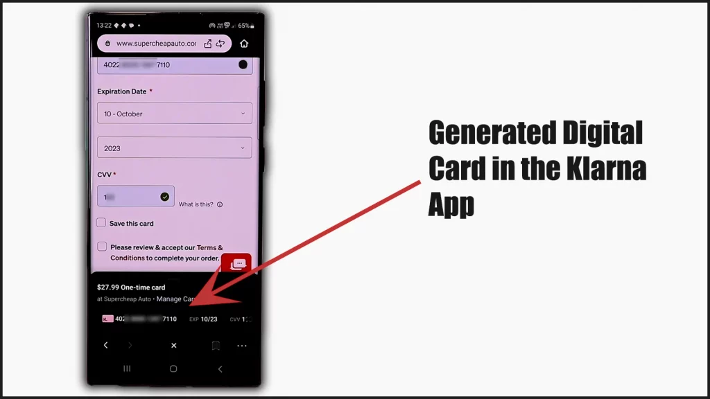 Generated Digital Card in the Klarna App