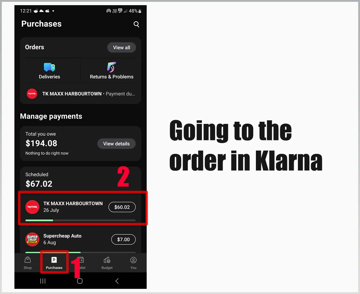 Going to an Order in Klarna