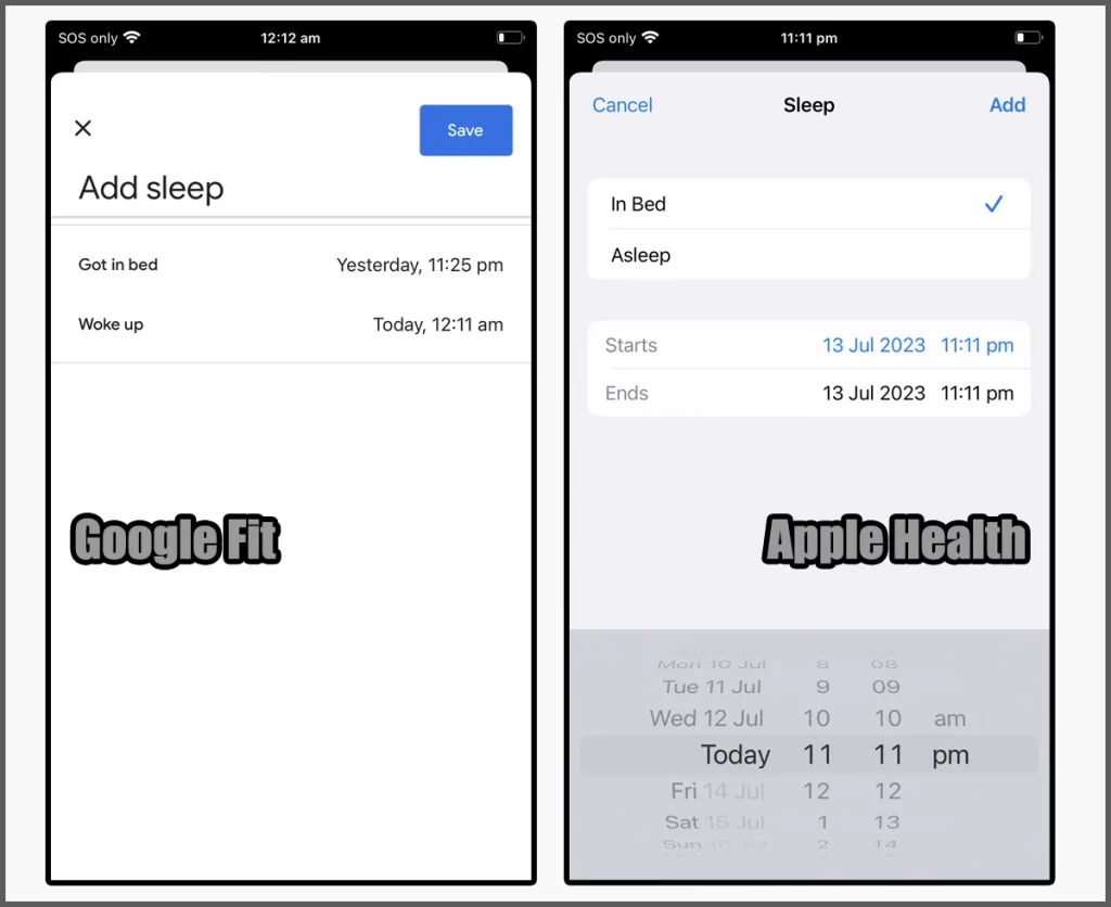 Google Fit and Apple Health Sleep Tracking