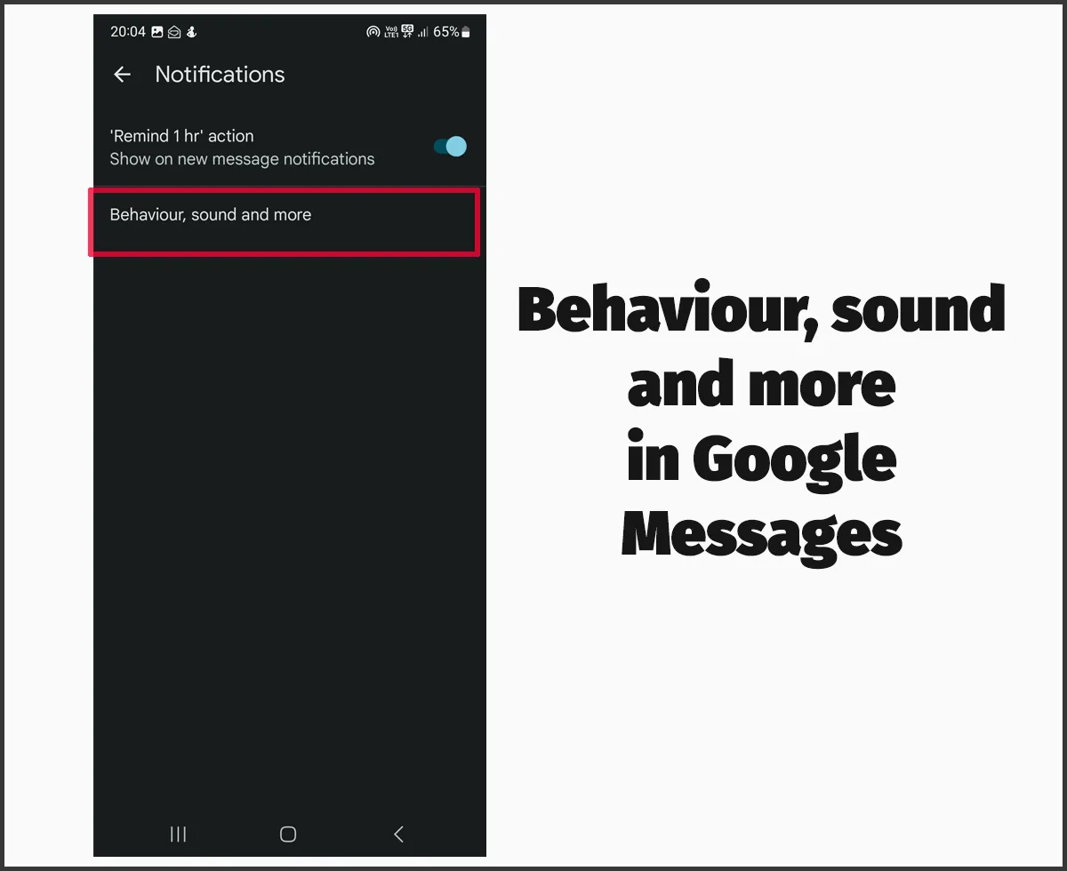 Google Messages Behaviour and Sound Settings