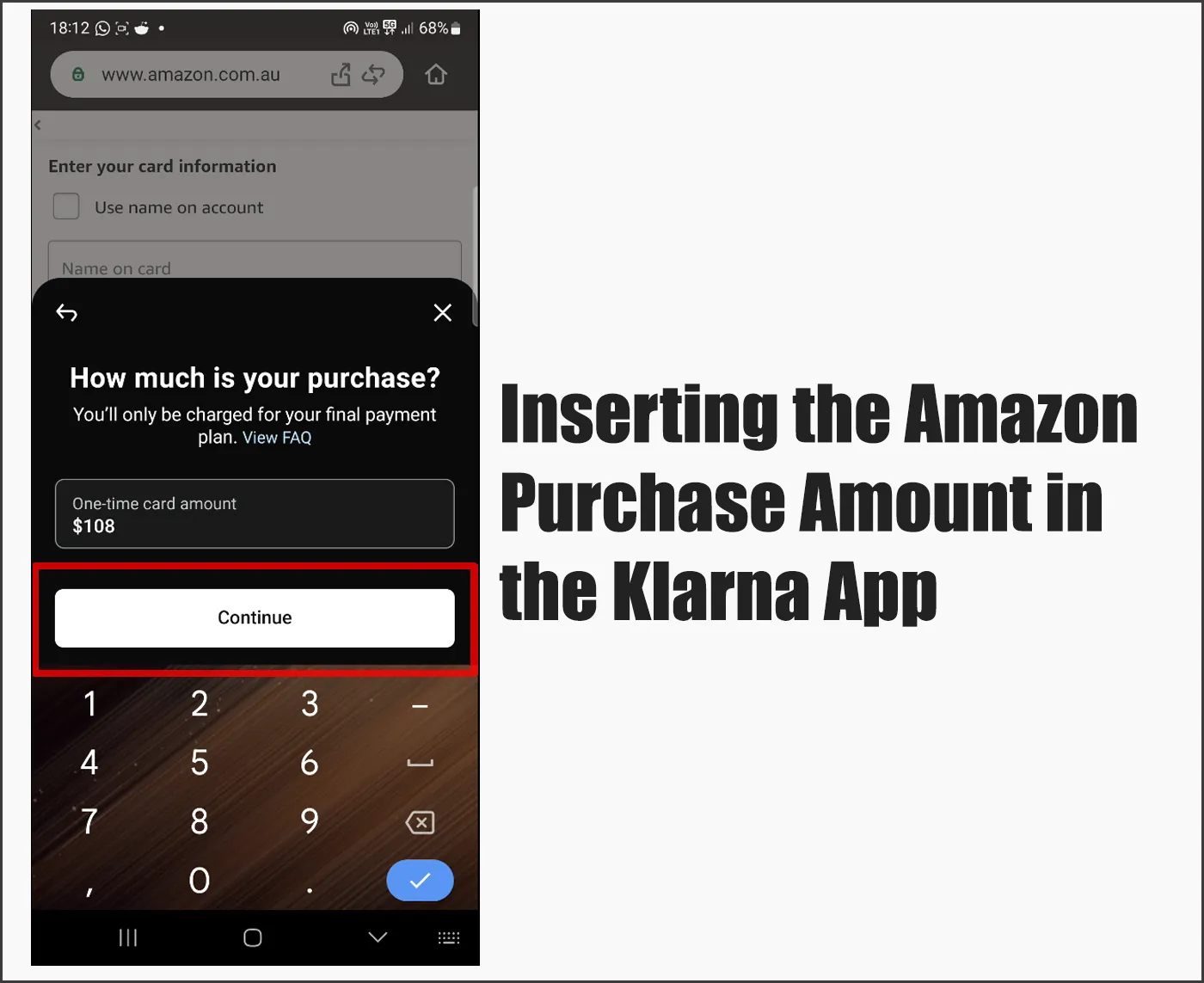 Inserting the Purchase Amount in the Klarna App