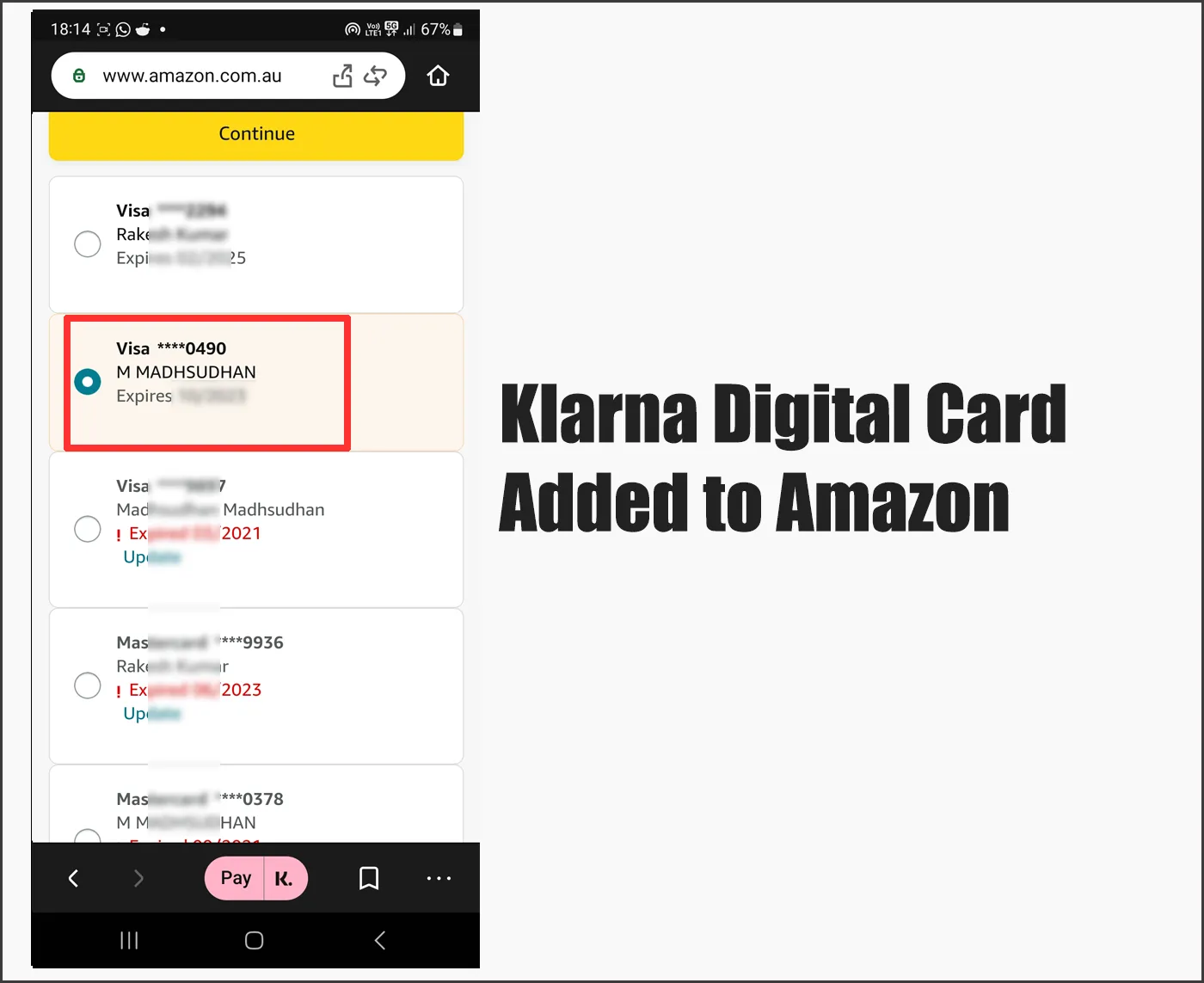 Klarna Digital Card Added to Amazon