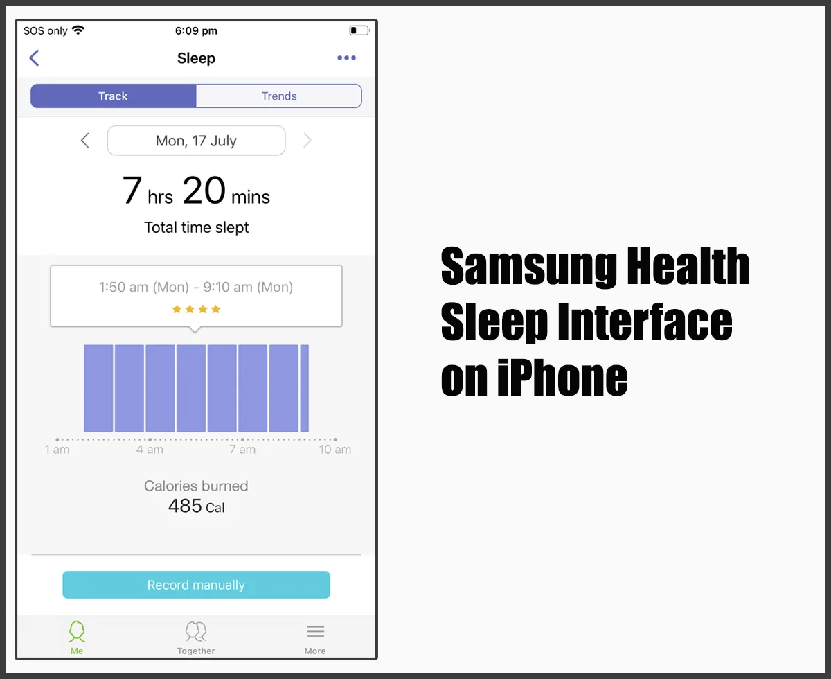 Samsung Health Sleep Interface on iPhone