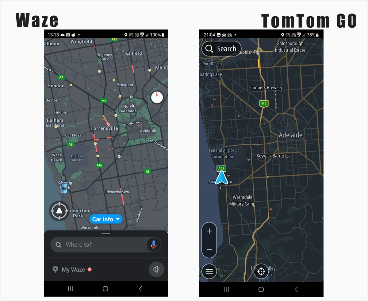 Waze and TomTom GO Interface