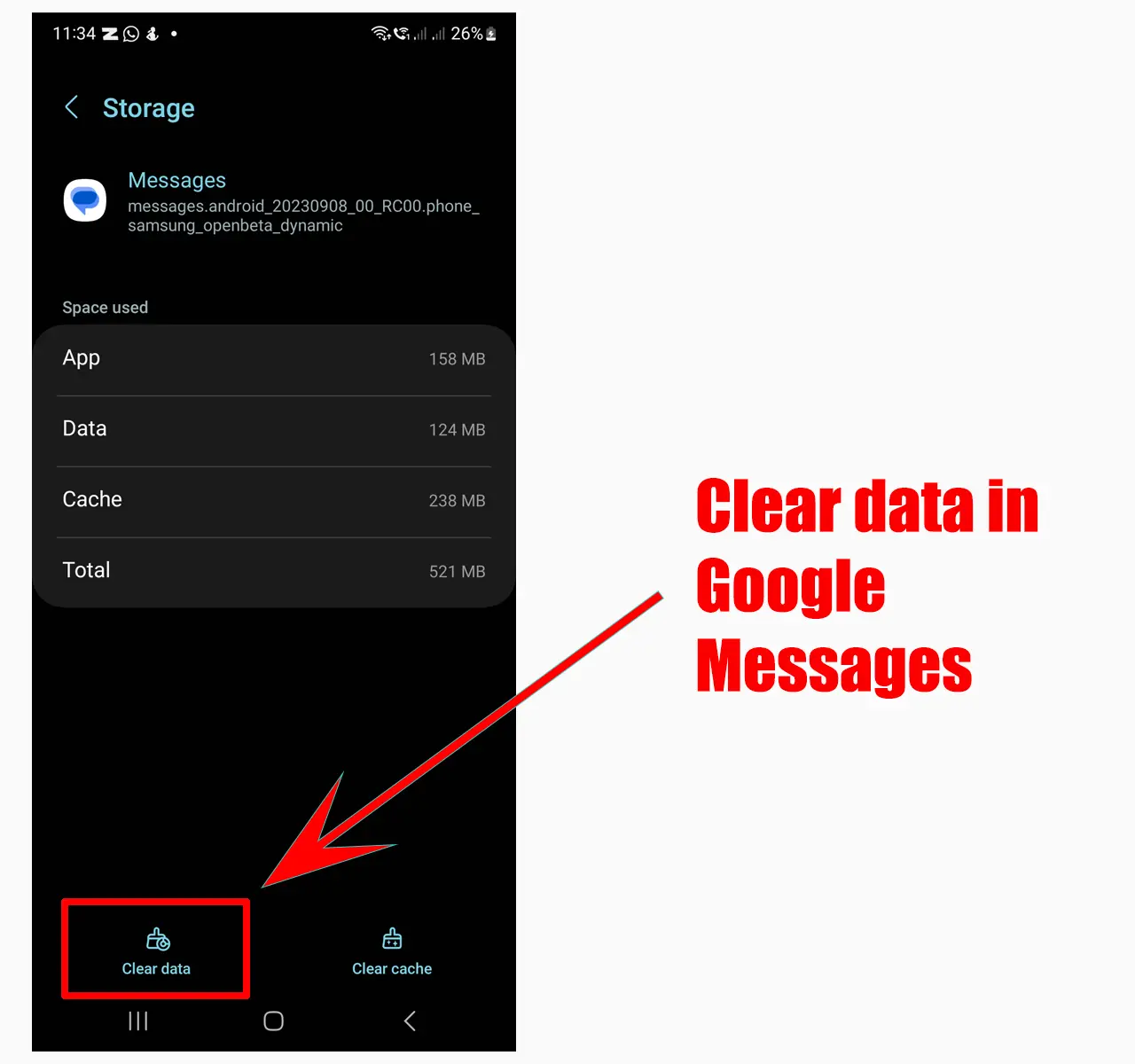 Clear data in Google Messages