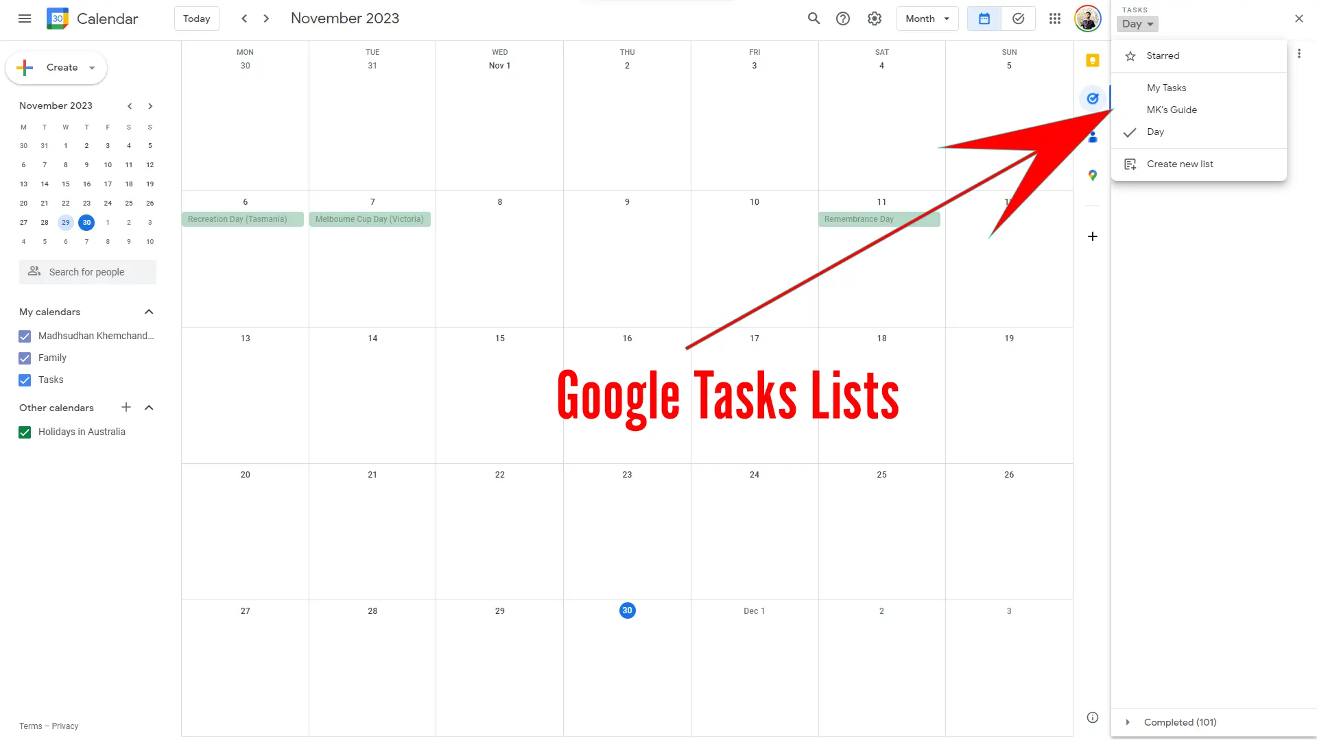 Lists in Google Tasks
